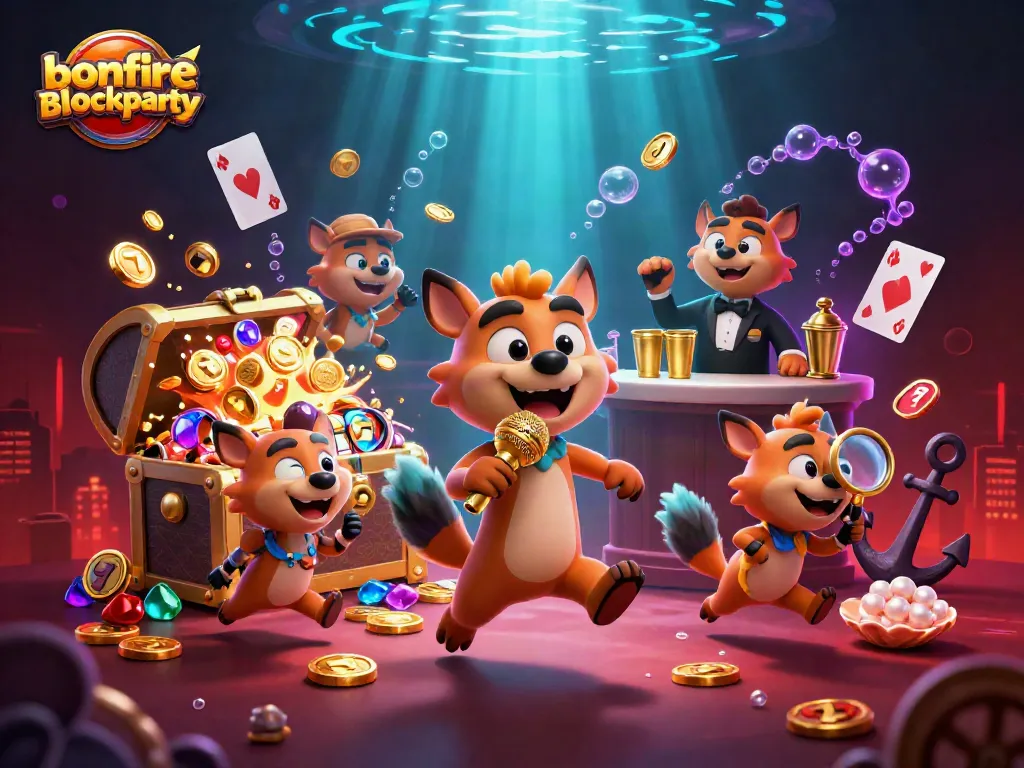 Experience the excitement at bonfireblockparty's comedic casino with lively hyenas!